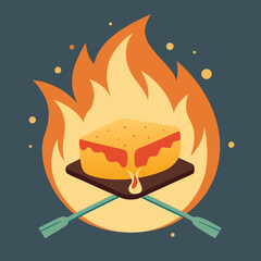 Camping Food & Cooking Gear vector silhouette illustration Vector of grilled cheese cooking in foil over open flames