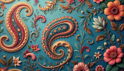 Fototapeta premium Classic paisley wallpaper featuring muted tones and flowing lines , sophisticated, wallcovering