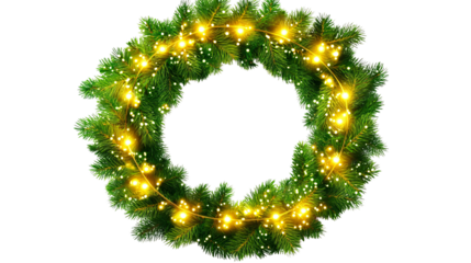 Festive Christmas Wreath of Lush Pine Branches Adorned with Berries and Ornaments
