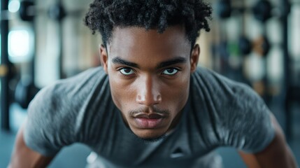 Fototapeta premium Athletic African American man focuses intently, showing determination, dedication, and the power of self-discipline.