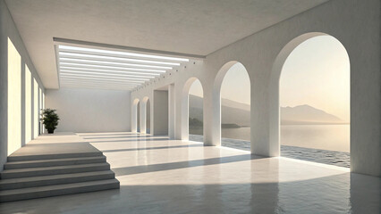 Obraz premium Historic corridor with arches and columns in a European building