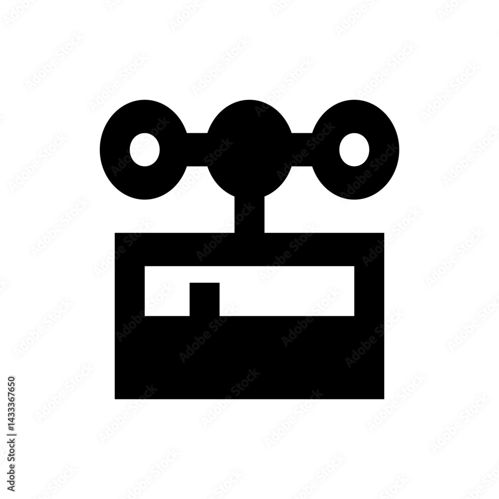 Poster illustration of a weather vane with three circular elements above a rectangular base in solid black 