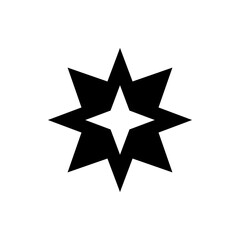 Black eight pointed star surrounding a white four pointed star in a symmetrical arrangement design