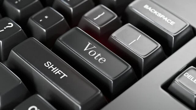 Black keyboard key with the red word "VOTE" symbolizing the importance of voting in elections and digital participation Voting text written on a keyboard button. Voting concepts.