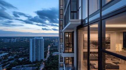 A High Rise Apartment Building Showing City Skyline View