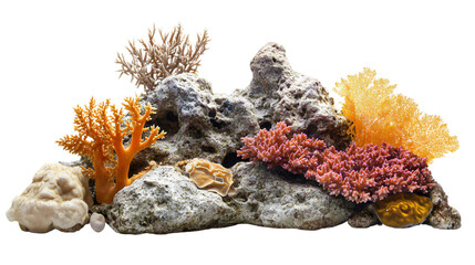 Vibrant Tropical Coral Reef on Rocks Isolated on Transparent Background