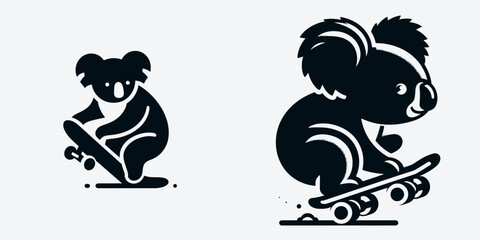 Koala play skateboard. Funny Animal Vector Clip art. Marsupial having fun with board activity trick riding at the park.