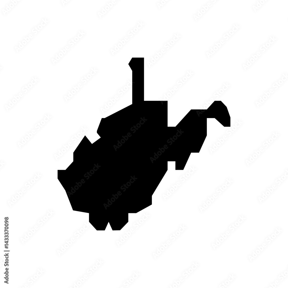 Poster a simple black silhouette of west virginia state map with jagged edges on a white background is visi