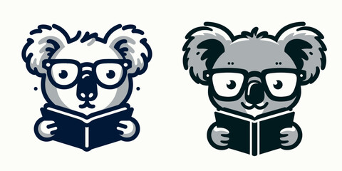 Obraz premium Koala wear glasses reading. Funny Animal Vector Clip art. Marsupial utilizes spectacles enjoying literature an australian icon in study.