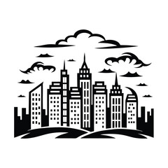 Obraz premium Black & White Cityscape Skyscrapers, Urban Skyline, Circle Design
