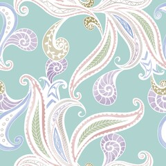 Seamless abstract design with paisley, pastel colour.