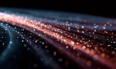 Abstract background showing flowing particles with bokeh effect in warm and cold colors, creating a futuristic and elegant design