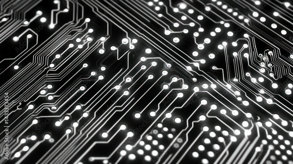 Poster detailed view of a computer circuit board close up