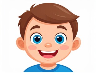 Obraz premium Happy cartoon boy with brown hair and blue eyes
