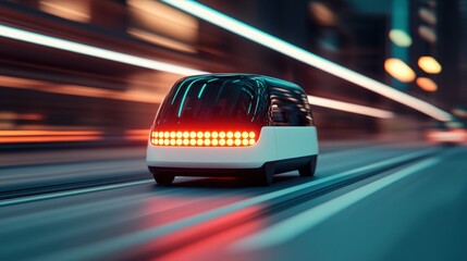 Fototapeta premium Futuristic Autonomous Electric Taxi Picking Up Passengers in a Dynamic Urban Environment with Blurred Motion Effects