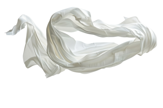 Flowing white silk fabric suspended in mid-air showcasing elegance and lightness