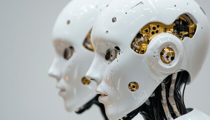 Naklejka premium Futuristic robotic heads, close-up