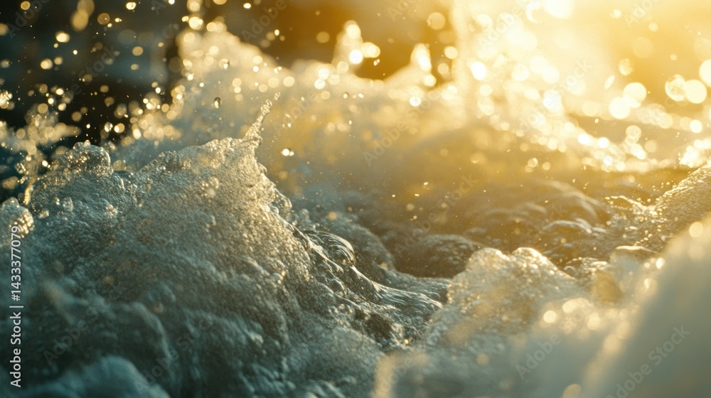 Poster close up view of a splashing water surface with light