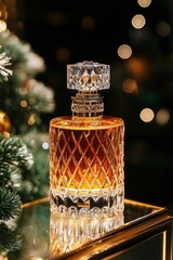Amber perfume bottle, festive display