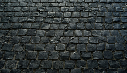 Paving stones in perspective, road from black square stone 
