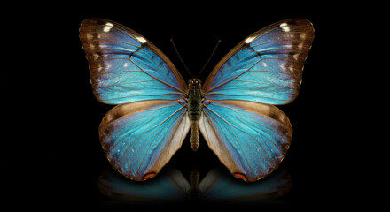 Vibrant Blue Butterfly with Brown Markings and White Spots on Dark Background