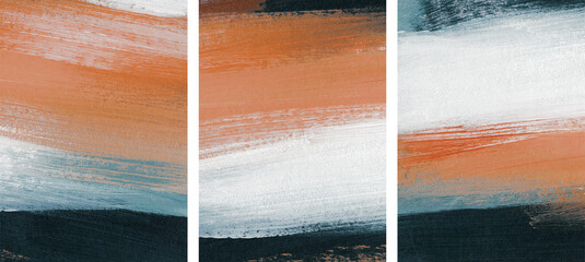 Three minimalist artist-made paintings. Versatile artistic image for creative design projects: posters, banners, websites, covers, cards, magazines, prints and wallpapers. Acrylic on cardboard.