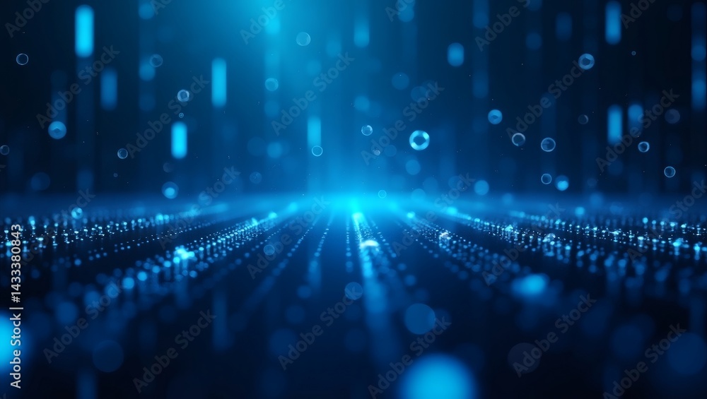 Leinwandbilder a bright blue abstract background with a futuristic digital feel. The background features a sea of binary code in a matrix style, with lines and numbers extending towards the center of the frame.