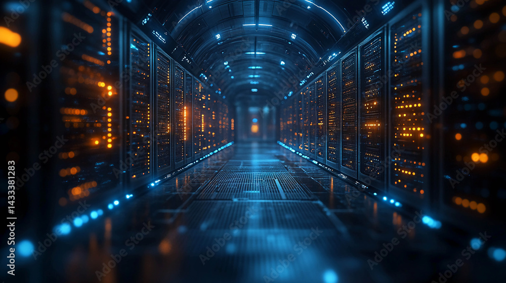 Aufkleber a corridor filled with server racks in the data center.