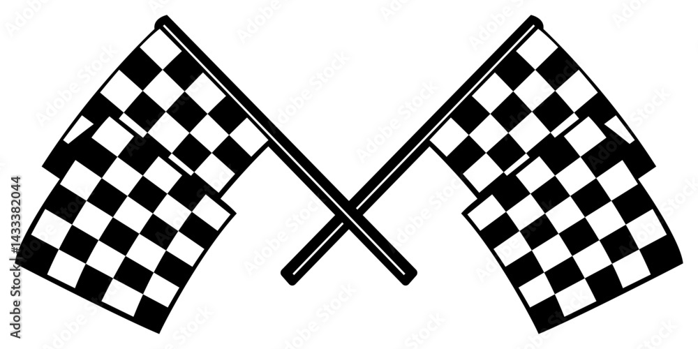Poster Two black and white checkered flags are crossed in the center of the image, creating a classic symbol of victory and completion. The flags are depicted in a simple, bold style.