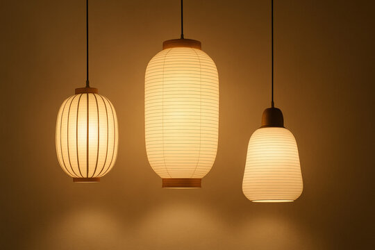 japandi pendant lamps with warm ambient lighting