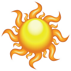 A yellow sun with orange flames. Cartoon style illustration