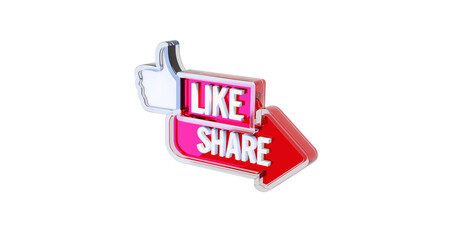 Like and Share icon. Social symbol in fancy 3D style. Thumbs up and arrow combined in a single icon