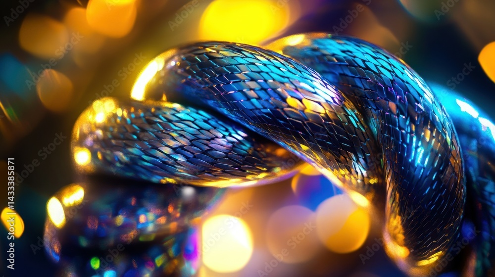 Poster a close up view of a shiny blue twisted object