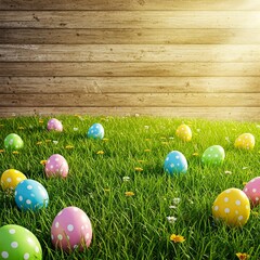 easter eggs on wooden background
