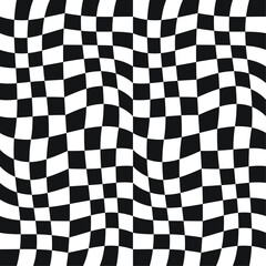 Flag is rendered in a simple, flat style with alternating black and white squares. The squares are slightly distorted, giving the impression of the flag waving in the wind.