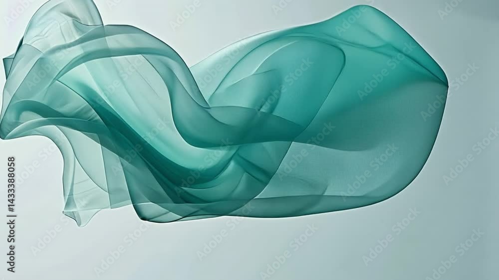 Poster elegant flowing teal fabric translucent visual of soft serenity and calm tranquility in design