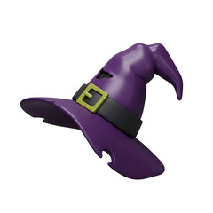 3D Purple Witch Hat with Buckle for Halloween Costume and Magic Concepts