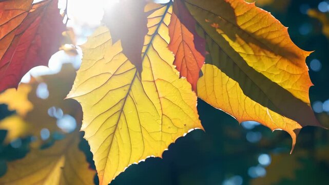Close-Up Texture of Autumn Maple Leaves in Vibrant Colors