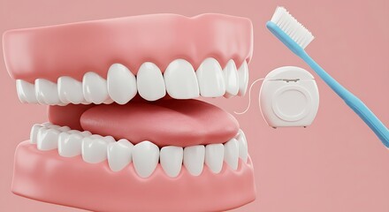 Obraz premium Oral Hygiene and Dental Health Concept – 3D Rendering of Tooth Care