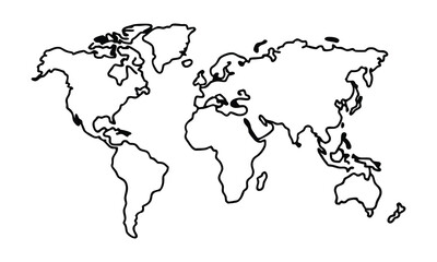 Hand Drawn World Map Outline Vector Illustration