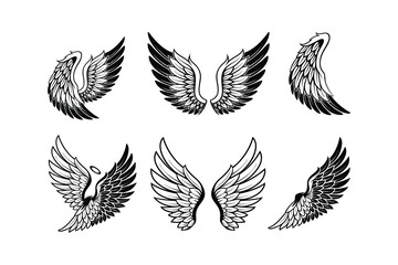 Intricate Black and White Eagle Illustration with Outstretched Wings