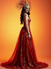Colorful dreamscape – fashion woman wearing phoenix mask