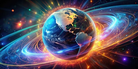 Global Connection: Futuristic Earth Globe Photography, Abstract World Map, Digital Art, Conceptual Sphere, 3D Render, Planetary Design