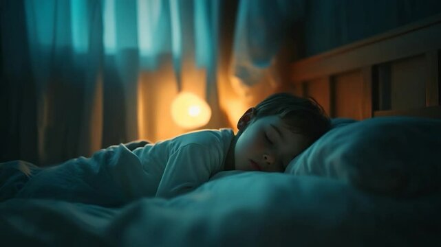 Peaceful child sleeping in a cozy bedroom with soft lighting