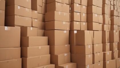 Neatly stacked brown cardboard boxes, ready for pickup ,  recycling,  arrangement