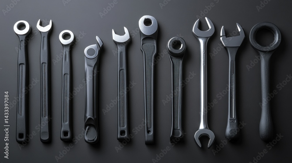 Aufkleber a collection of different types of hand wrenches on display