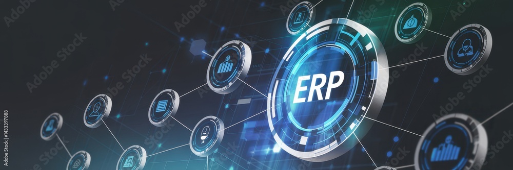 Aufkleber complex system of enterprise resource planning.