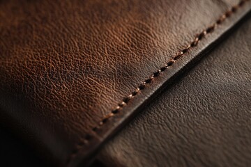Close-up view of rich brown leather textures and stitching.