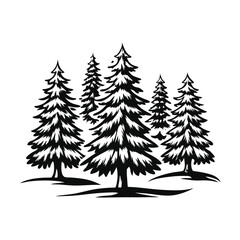 Monochrome Silhouette Pine Trees, Evergreen Forest Background, Wilderness Landscape