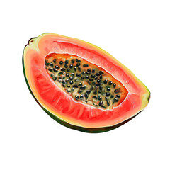 Ripe Half Papaya with Seeds, Vibrant Tropical Fruit, Studio Shot